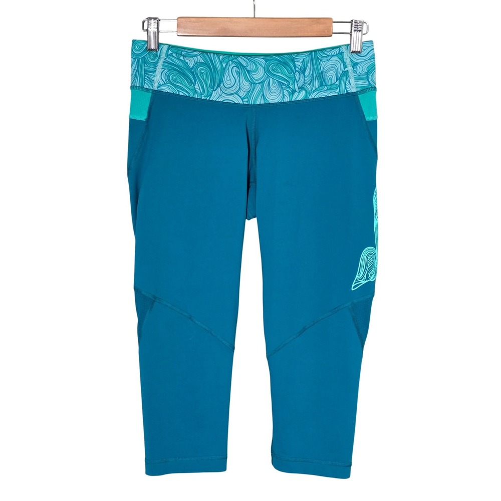 Lululemon Women's High Rise Athletic Crop Leggings Teal Sea Waves 8